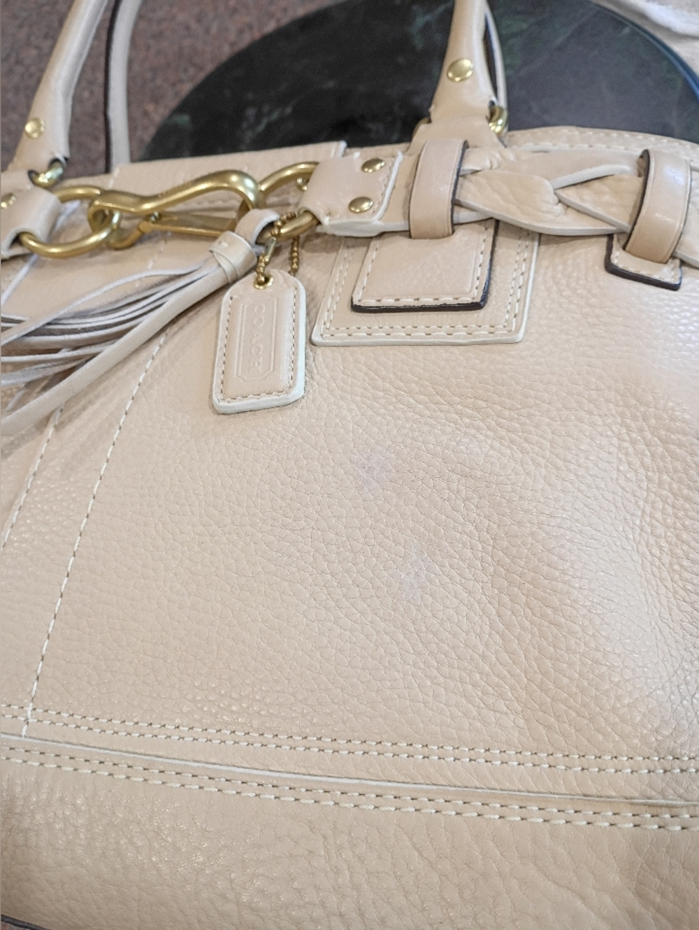 Coach Hamton Briaded Pebbled Leather Satchel Bag in Chalk - Picture 5 of 16